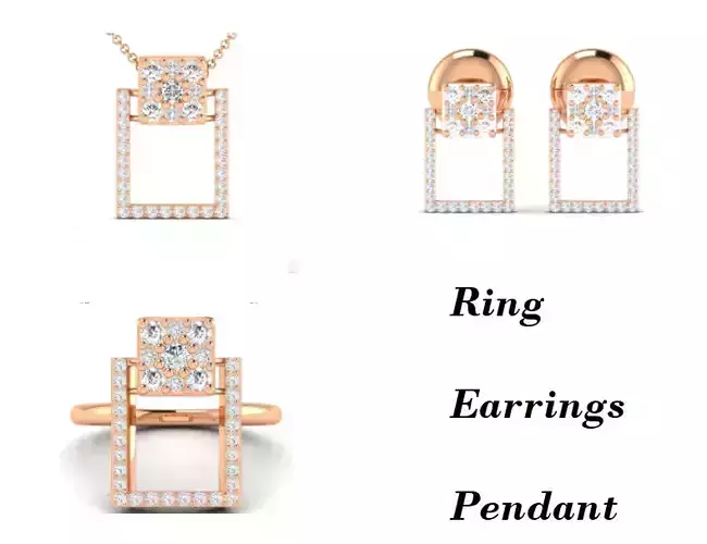 Women Pendant Earrings Ring set 3dm stl render detail 3D print model Women Pendant Earrings Ring set 3dm stl render detail 3D print model