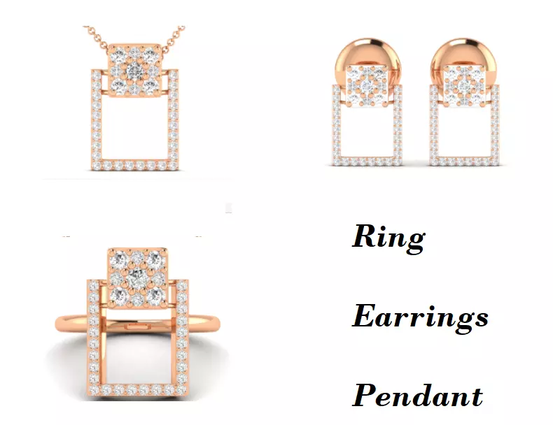 Women Pendant Earrings Ring set 3dm stl render detail 3D print model_0