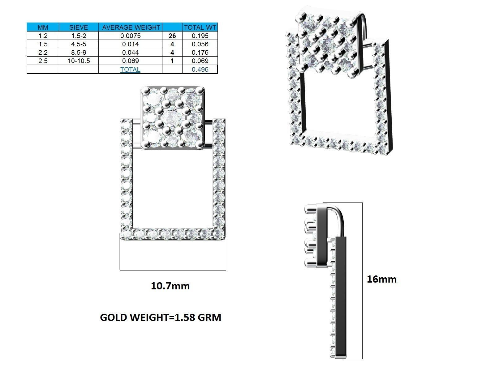 Women Pendant Earrings Ring set 3dm stl render detail 3D print model_21