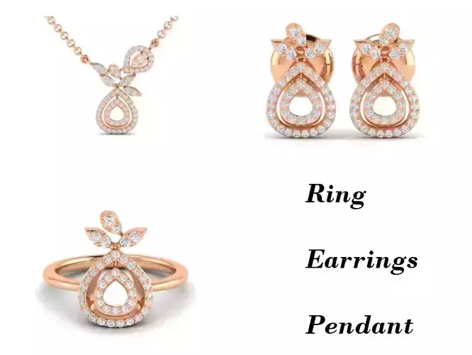 Women Pendant Earrings Ring set 3dm stl render detail 3D print model Women Pendant Earrings Ring set 3dm stl render detail 3D print model