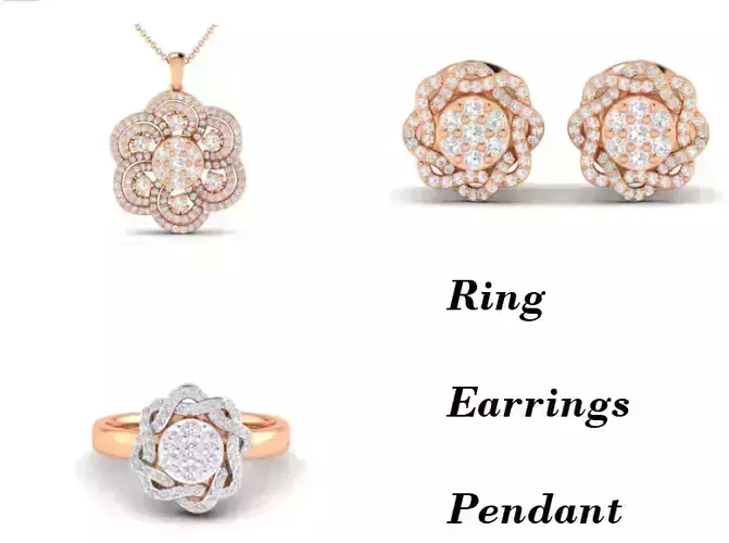 Women Pendant Earrings Ring set 3dm stl render detail 3D print model Women Pendant Earrings Ring set 3dm stl render detail 3D print model