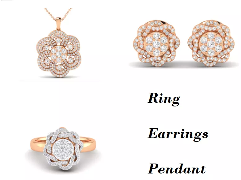 Women Pendant Earrings Ring set 3dm stl render detail 3D print model_0