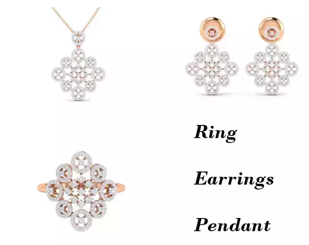 Women Pendant Earrings Ring set 3dm stl render detail 3D print model Women Pendant Earrings Ring set 3dm stl render detail 3D print model