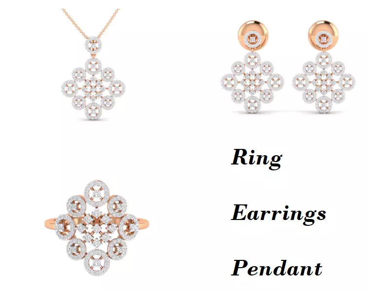 Women Pendant Earrings Ring set 3dm stl render detail 3D print model_0