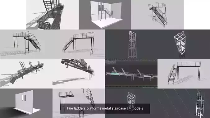 Fire ladders platforms metal staircase 3D Model Collection