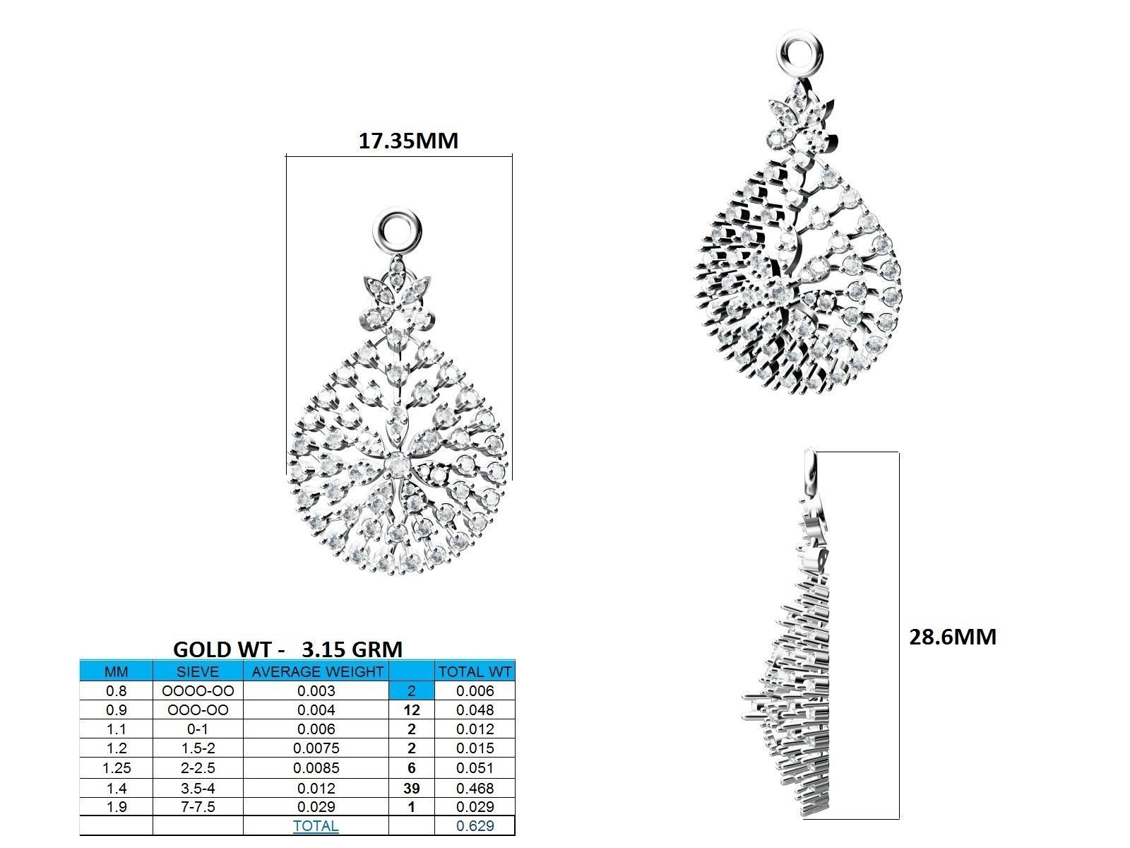 Women Pendant Earrings Ring set 3dm stl render detail 3D print model_21