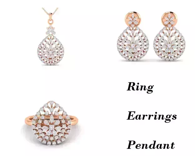 Women Pendant Earrings Ring set 3dm stl render detail 3D print model Women Pendant Earrings Ring set 3dm stl render detail 3D print model