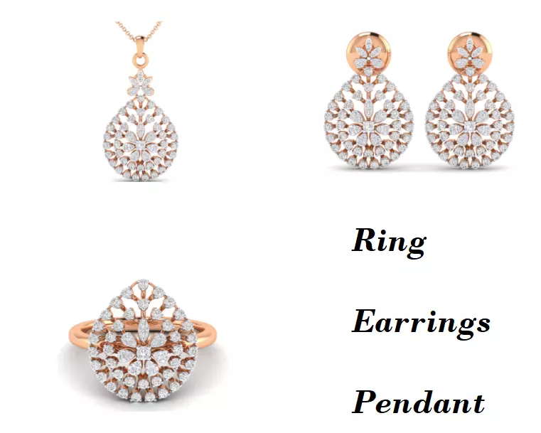 Women Pendant Earrings Ring set 3dm stl render detail 3D print model_0