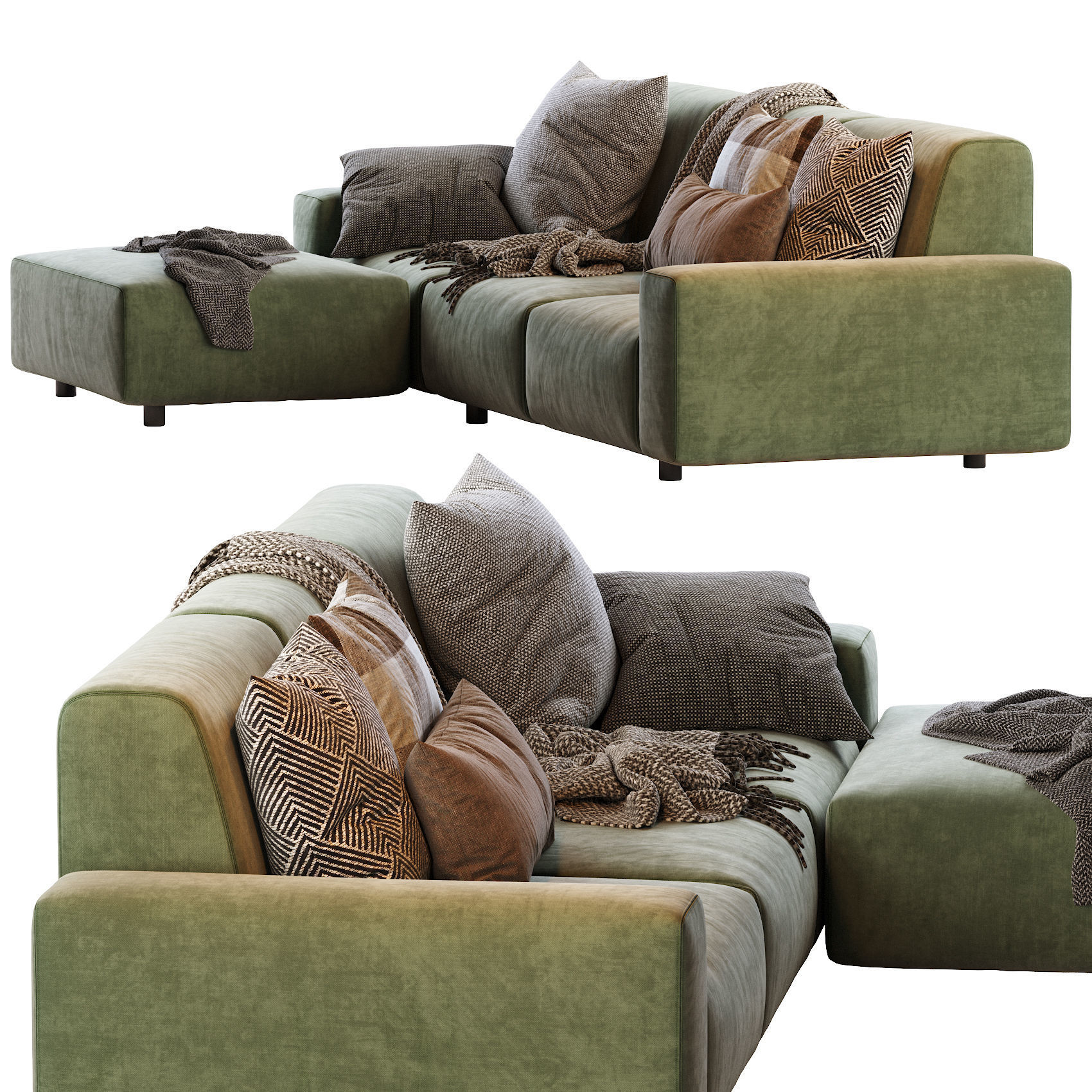 ASTON sectional sofa with pillows and blankets 3D model_2