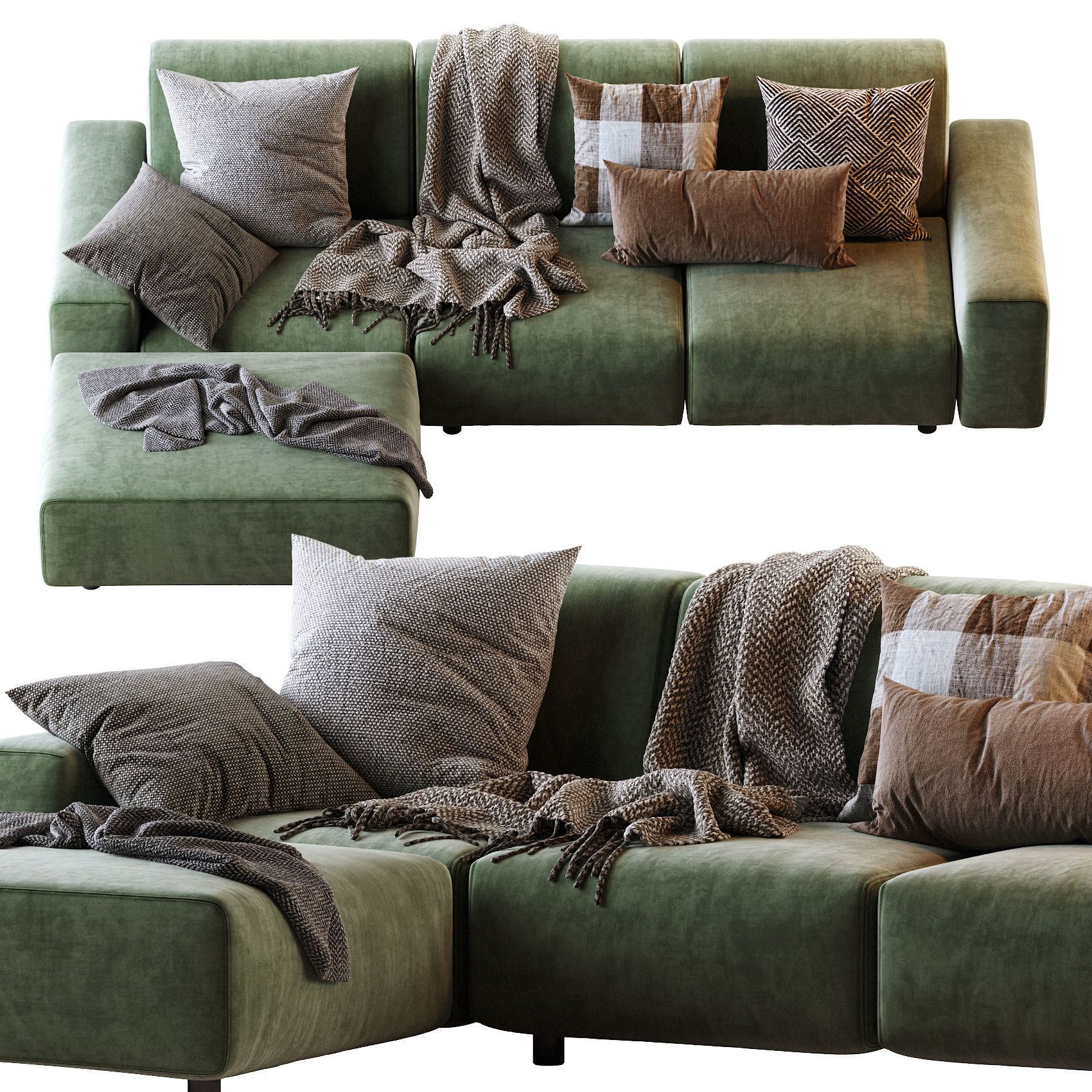 ASTON sectional sofa with pillows and blankets 3D model_3