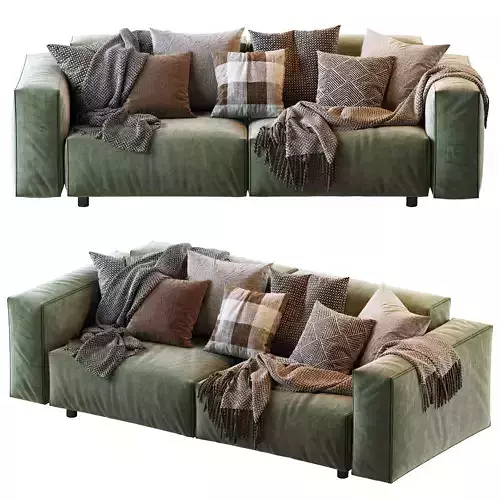 Hills couch with pillows and blankets