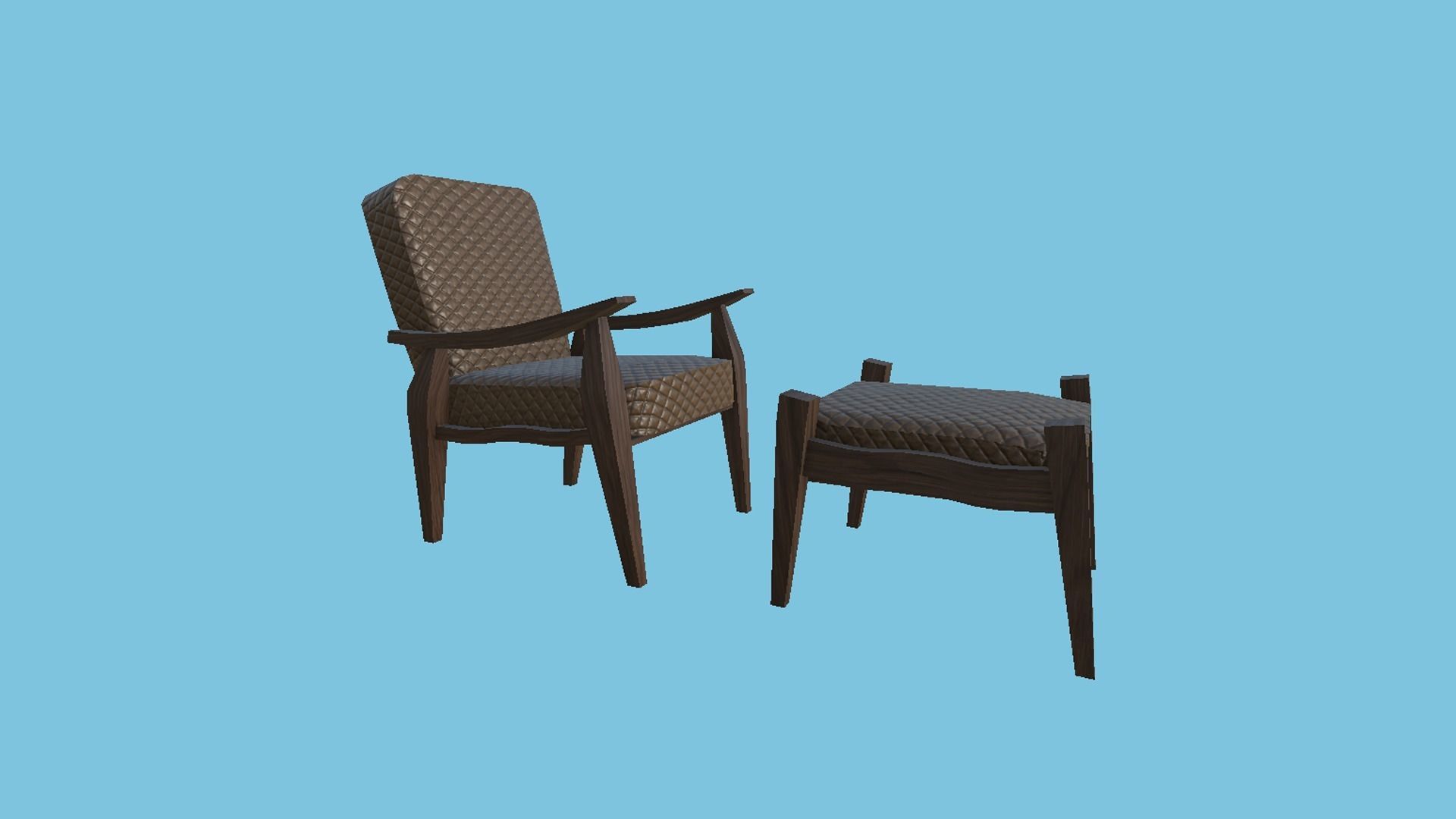 Brown Leather Armchair - Furniture Interior Design Low-poly 3D model_1