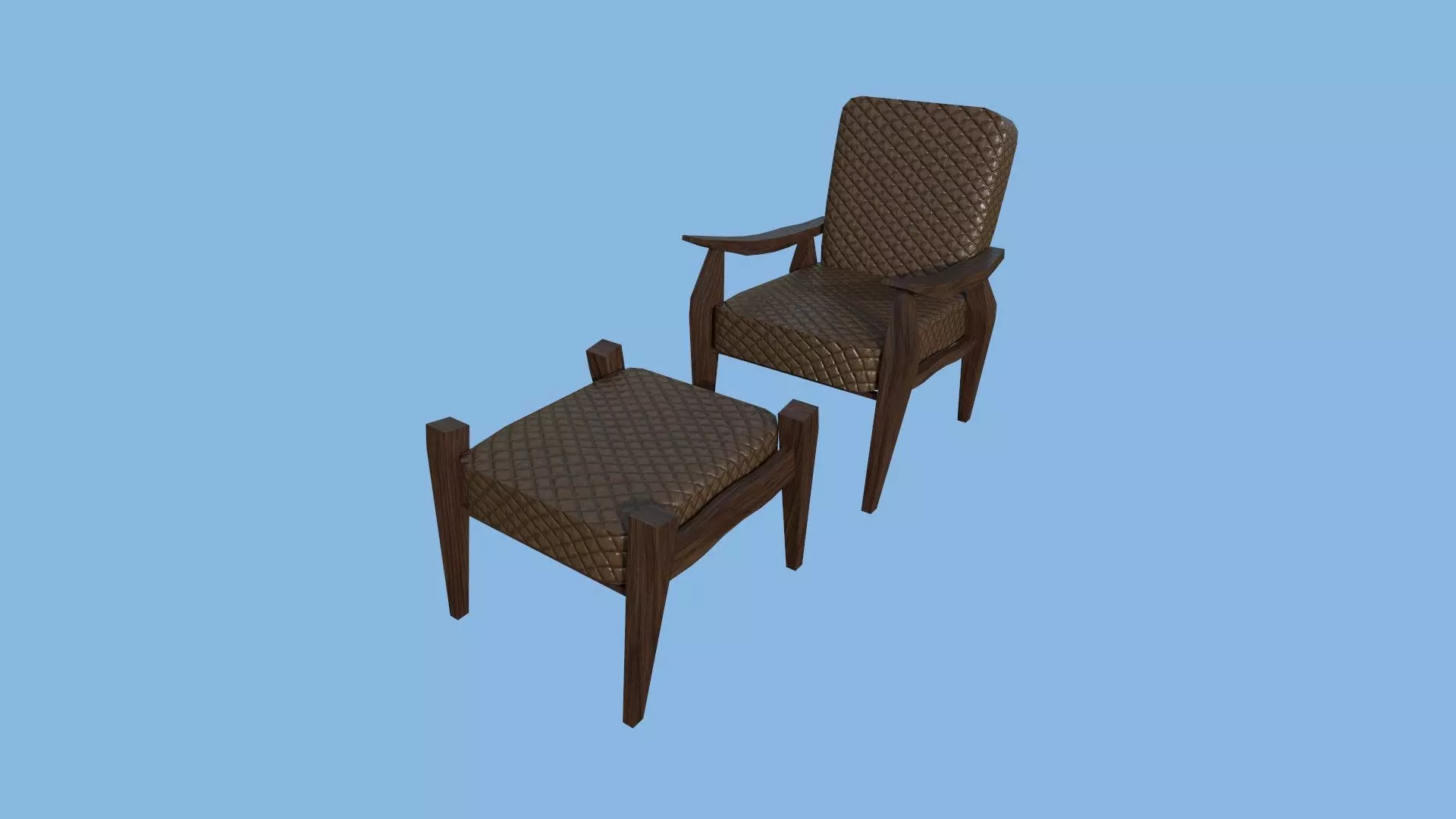 Brown Leather Armchair - Furniture Interior Design Low-poly 3D model_0