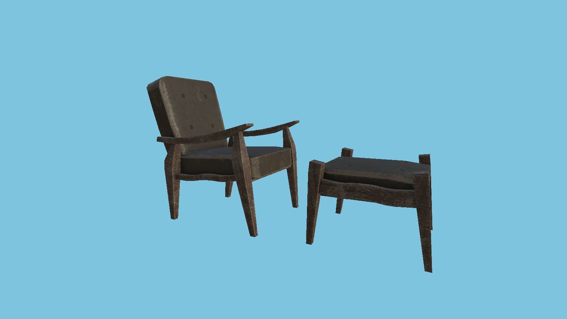 Rust Leather Armchair - Furniture Interior Design Low-poly 3D model_1