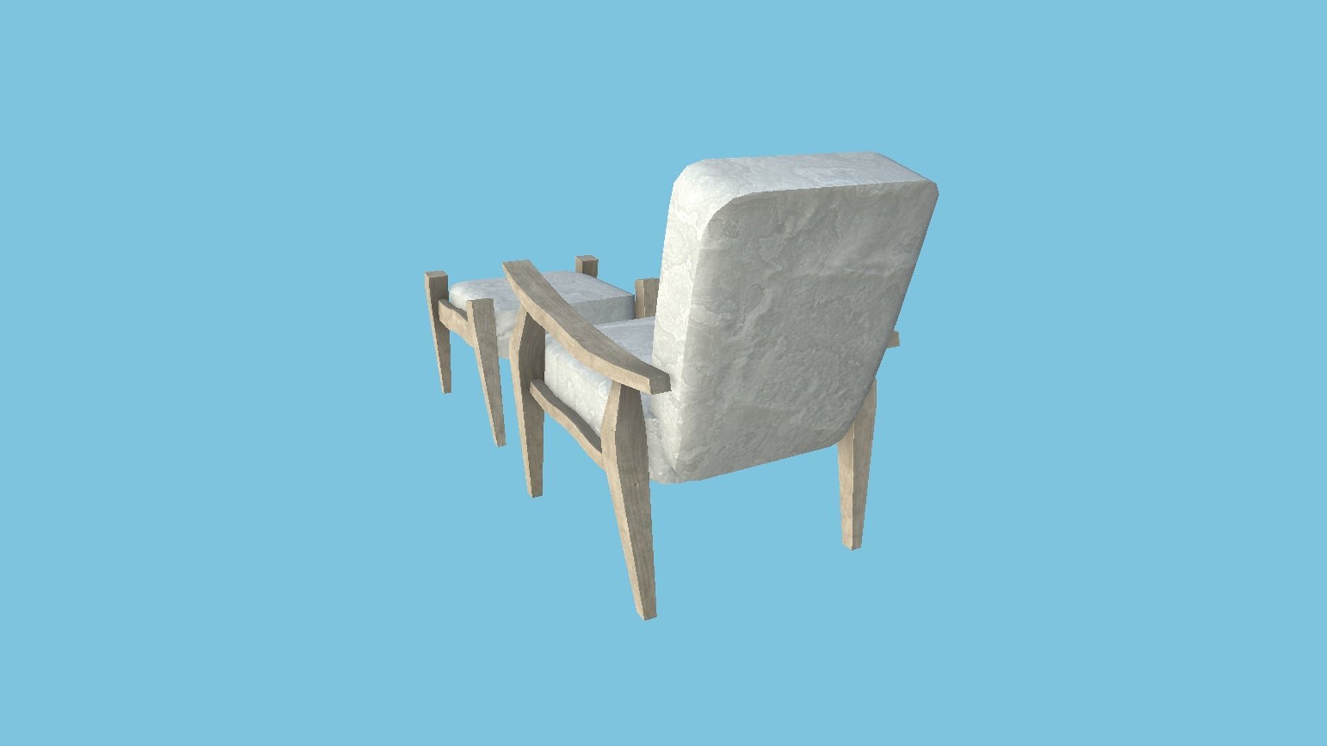 White Wood Armchair - Furniture Interior Design Low-poly 3D model_1