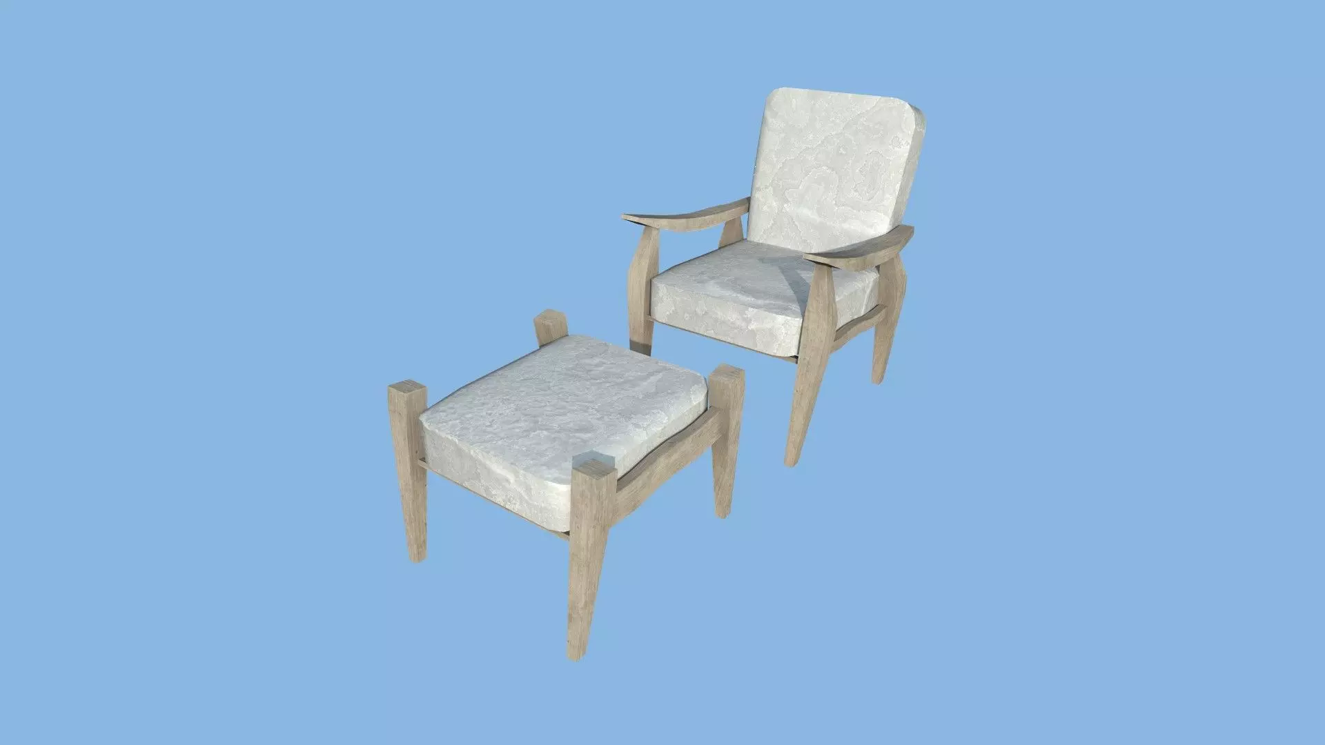 White Wood Armchair - Furniture Interior Design Low-poly 3D model_0