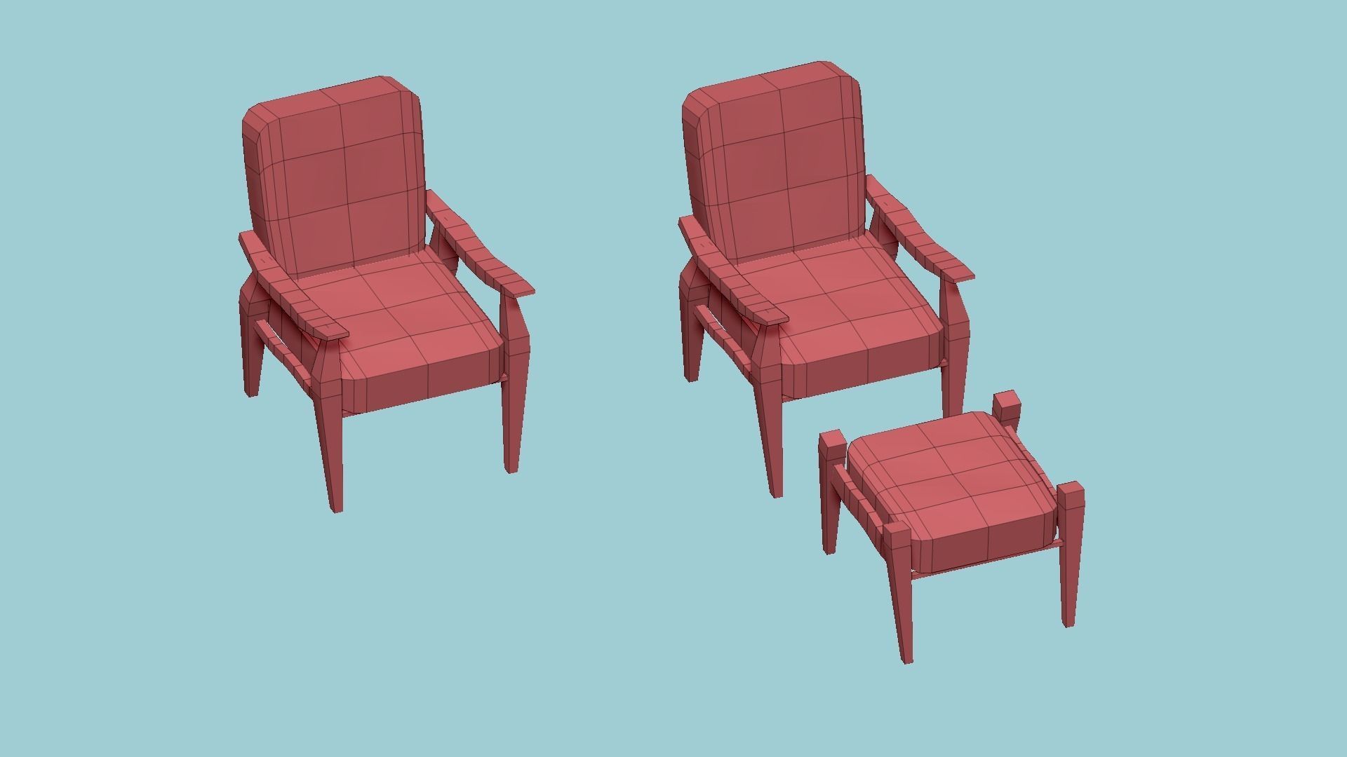 White Wood Armchair - Furniture Interior Design Low-poly 3D model_7