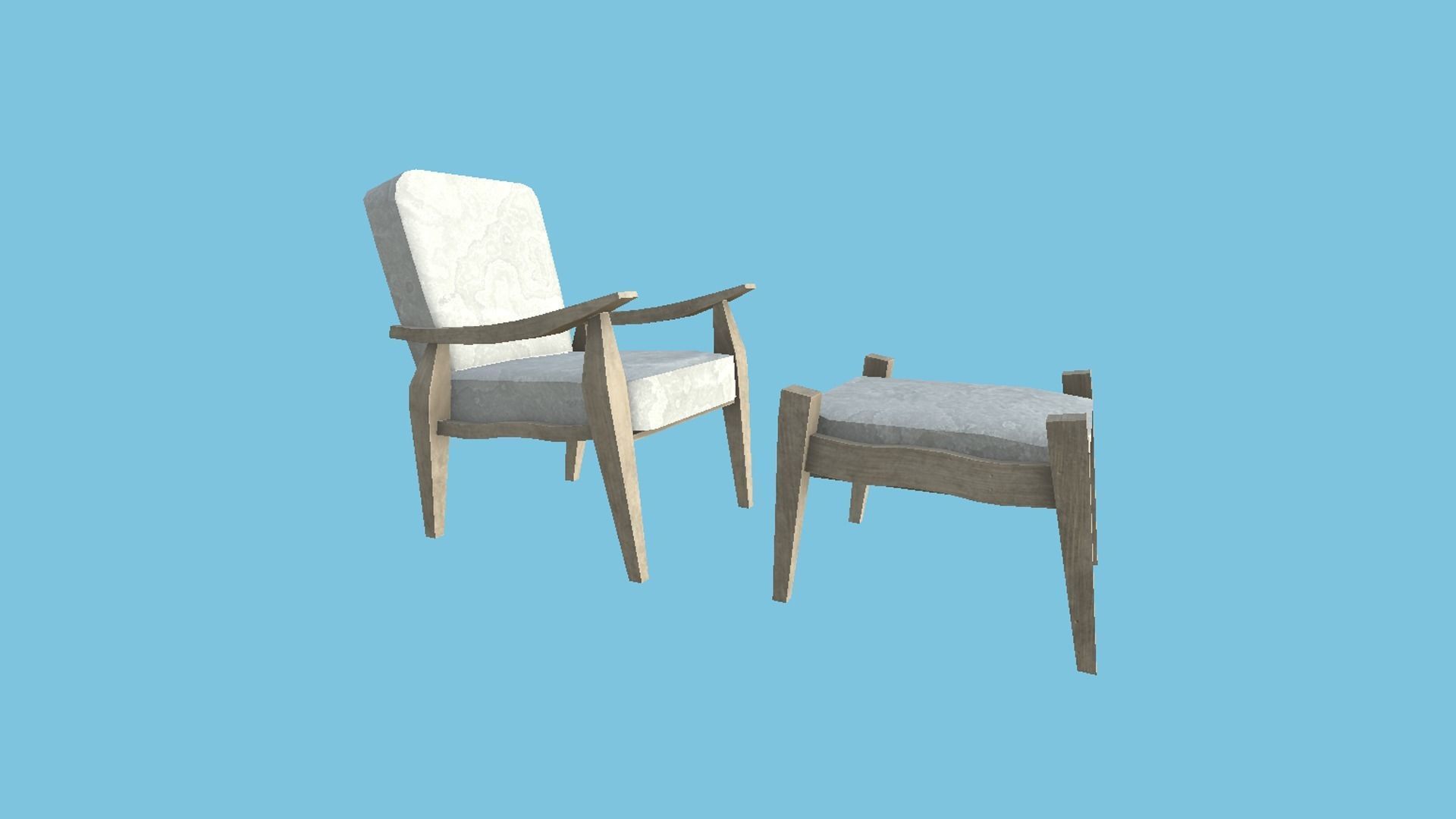 White Wood Armchair - Furniture Interior Design Low-poly 3D model_2