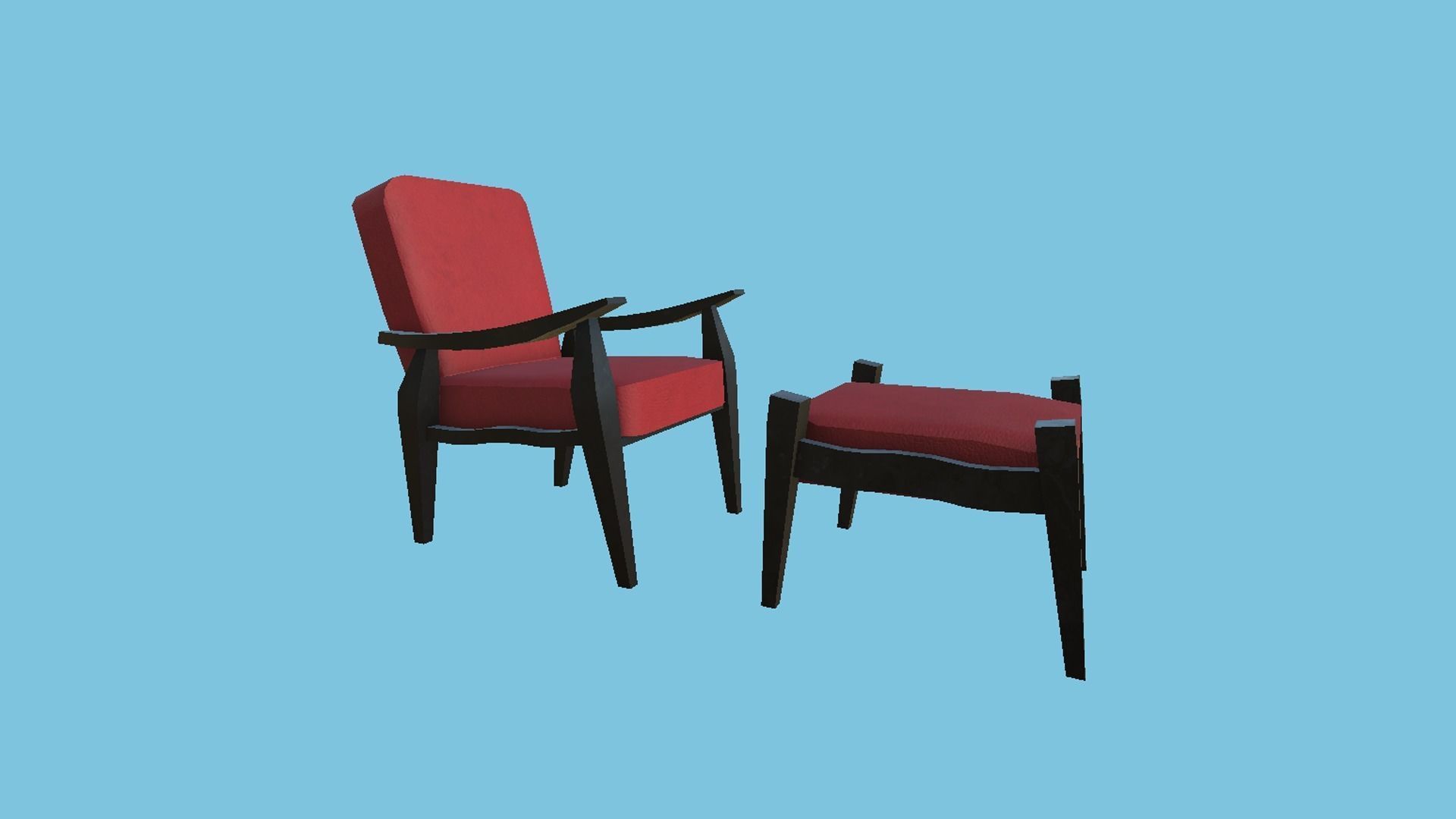 Red Leather Armchair - Furniture Interior Design Low-poly 3D model_1