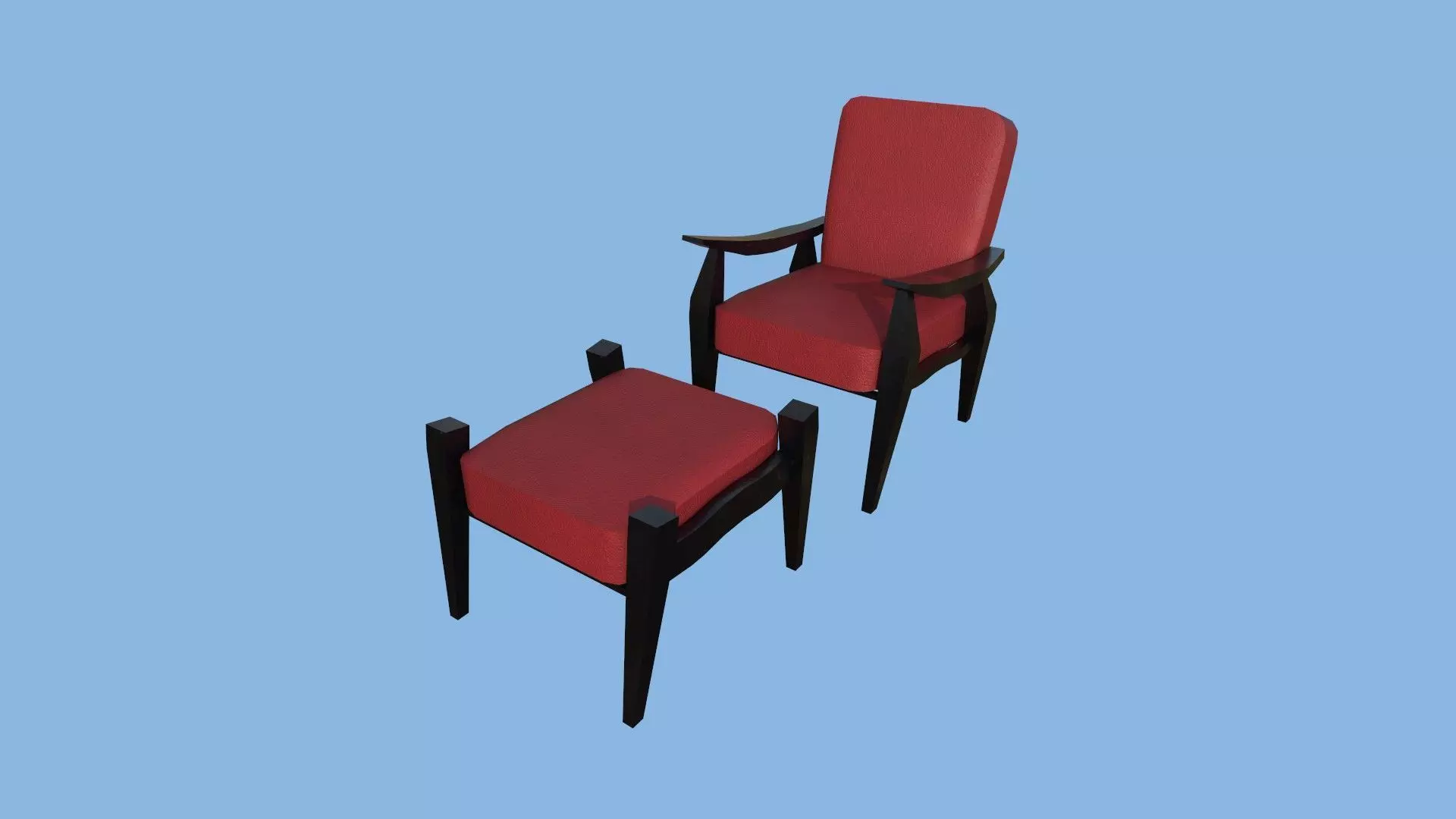 Red Leather Armchair - Furniture Interior Design Low-poly 3D model_0