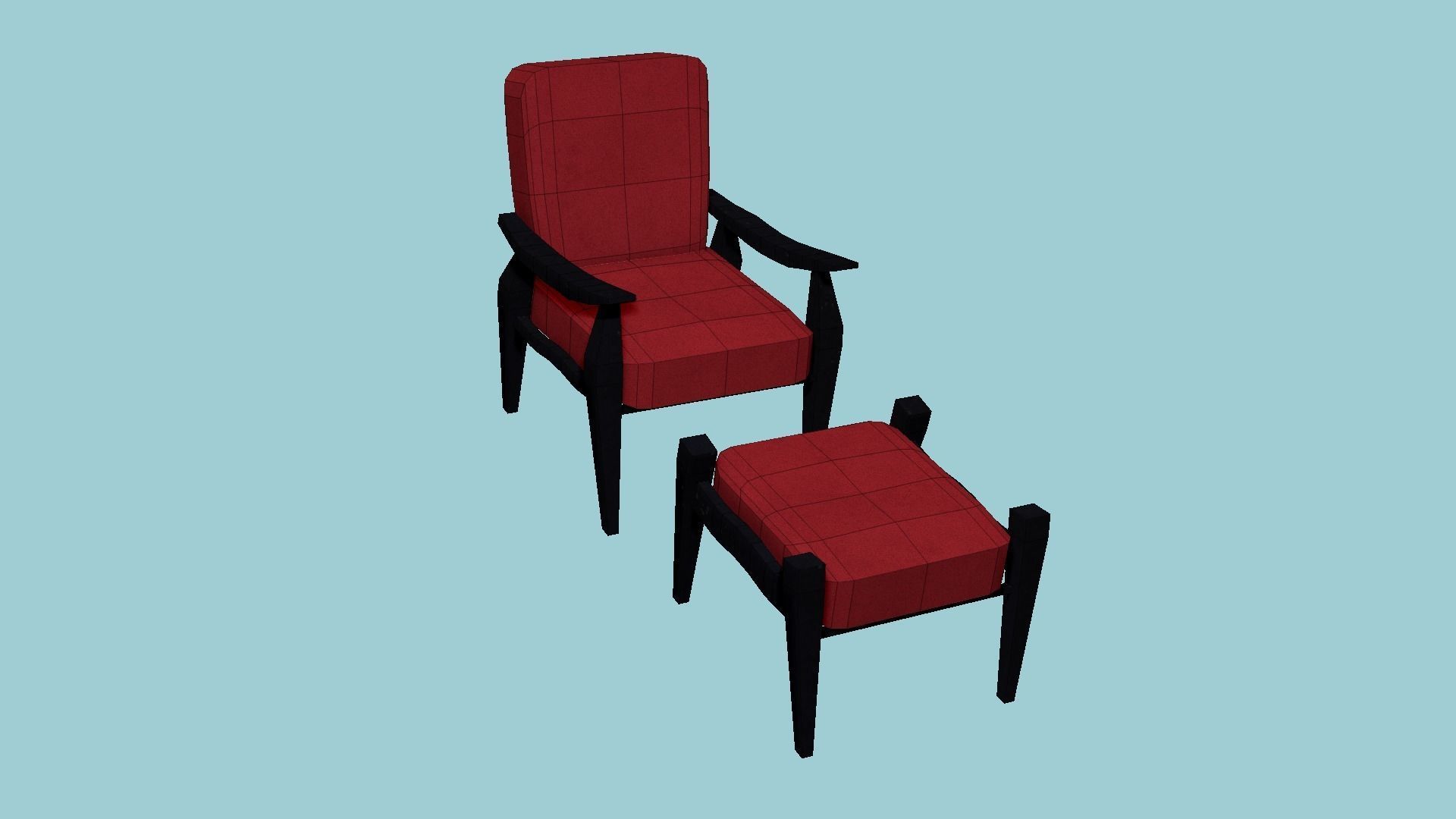 Red Leather Armchair - Furniture Interior Design Low-poly 3D model_6