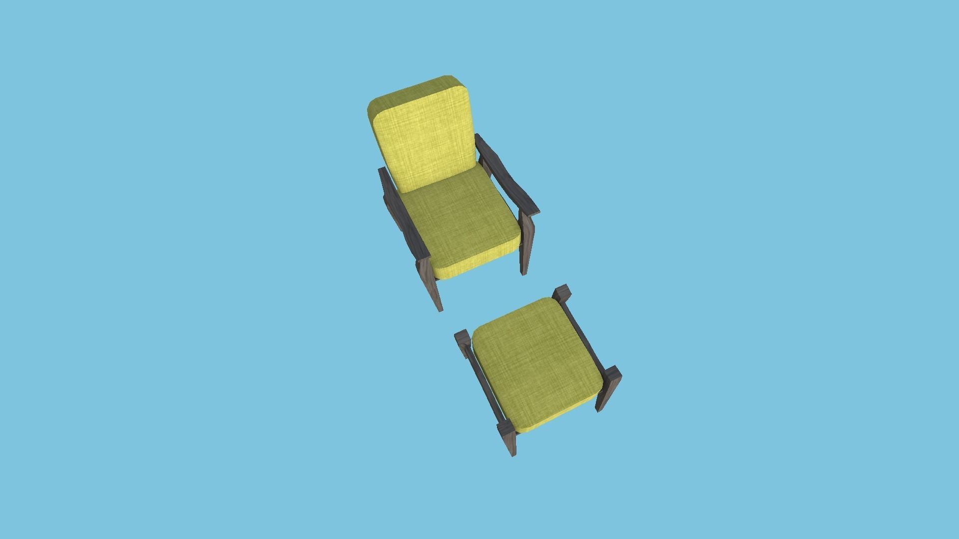 Yellow Wood Armchair - Furniture Interior Design Low-poly 3D model_2