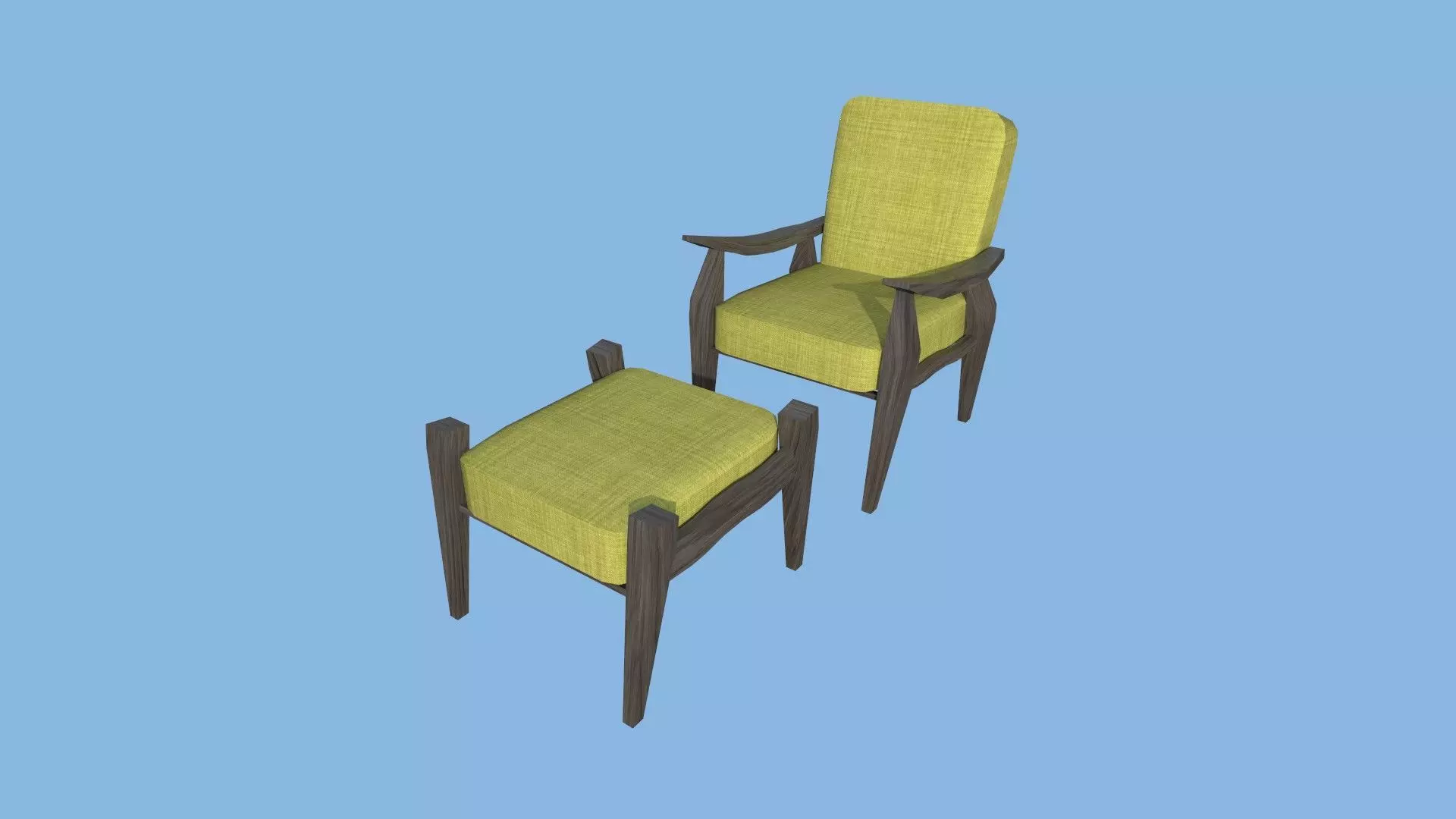 Yellow Wood Armchair - Furniture Interior Design Low-poly 3D model_0