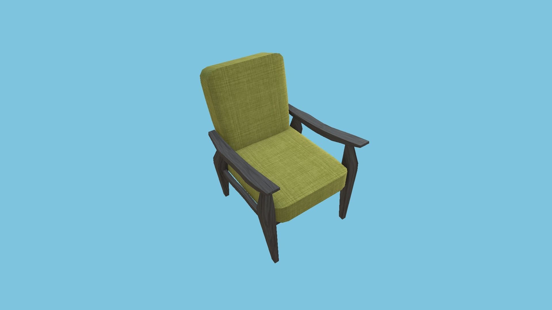 Yellow Wood Armchair - Furniture Interior Design Low-poly 3D model_4