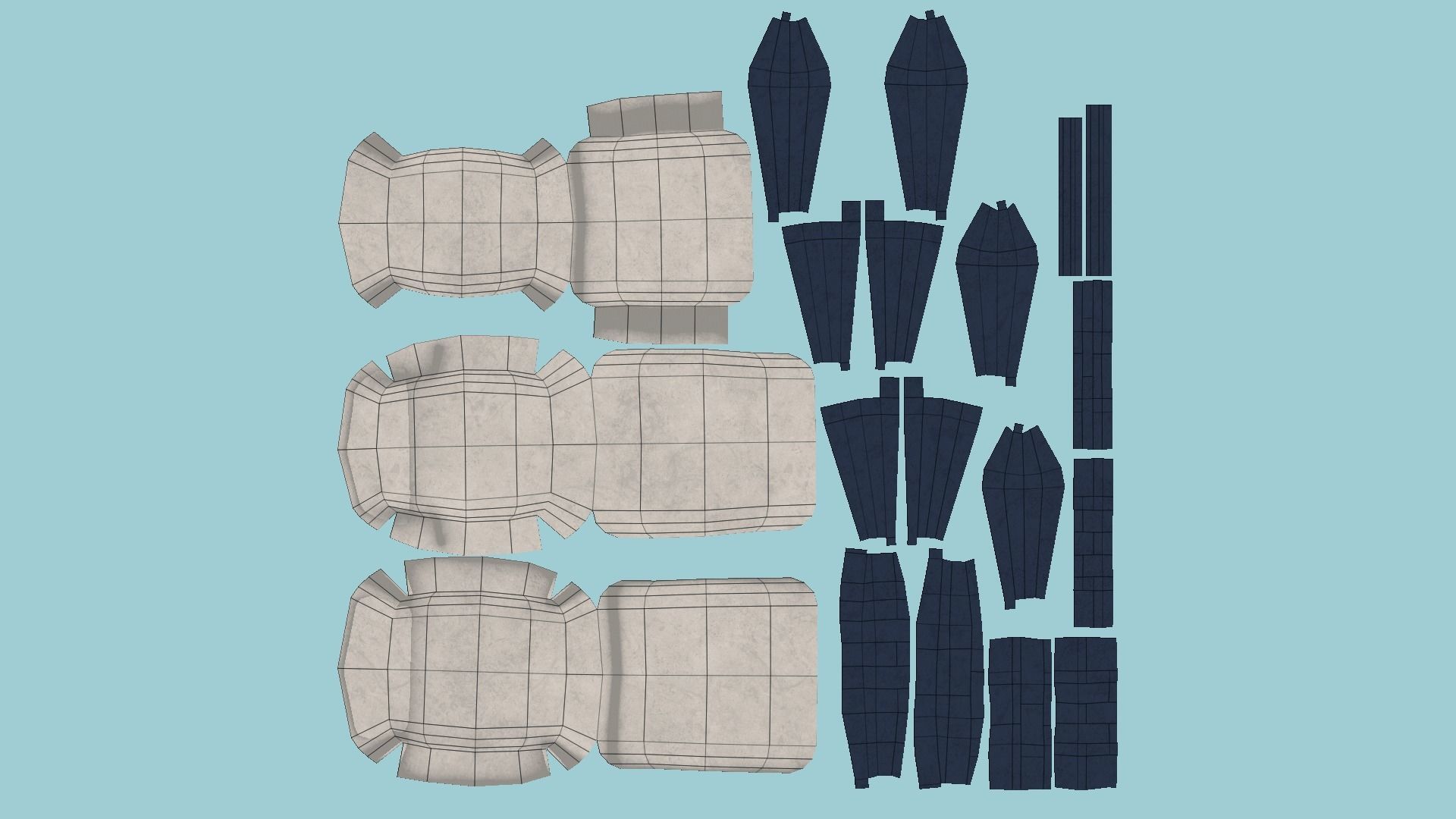 White Blue Armchair - Furniture Interior Design Low-poly 3D model_5