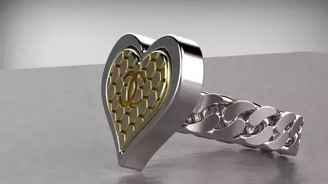 Heart Ring with Cuban link shank