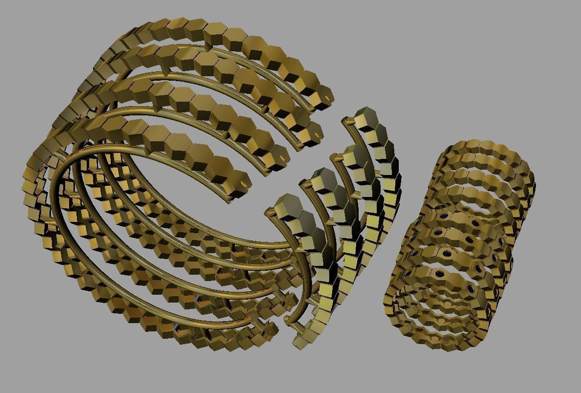 Honeycomb bracelet and ring 3D print model_1