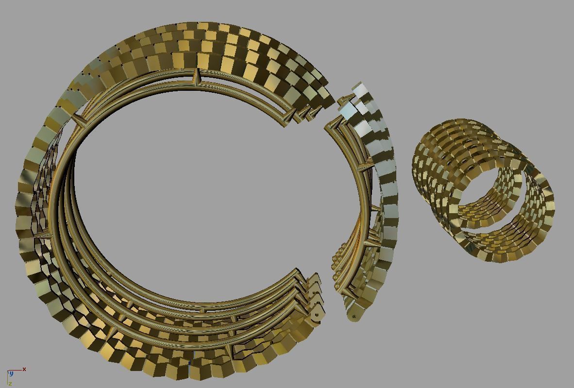 Honeycomb bracelet and ring 3D print model_3