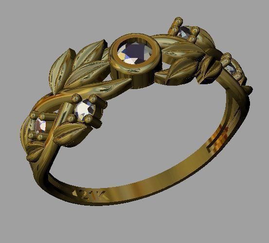 leaf ring 3D print model_1