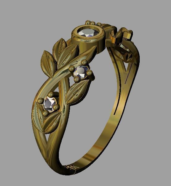 leaf ring 3D print model_2