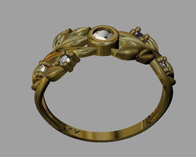 leaf ring 3D print model_4