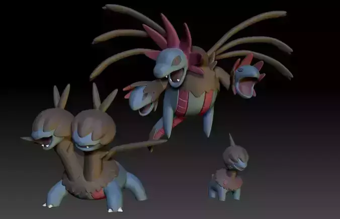 Pokemon Deino Zweilous Hydreigon 3D print model