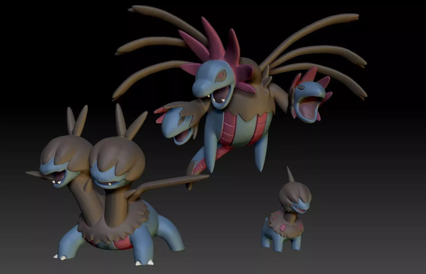 Pokemon Deino Zweilous Hydreigon 3D print model_0