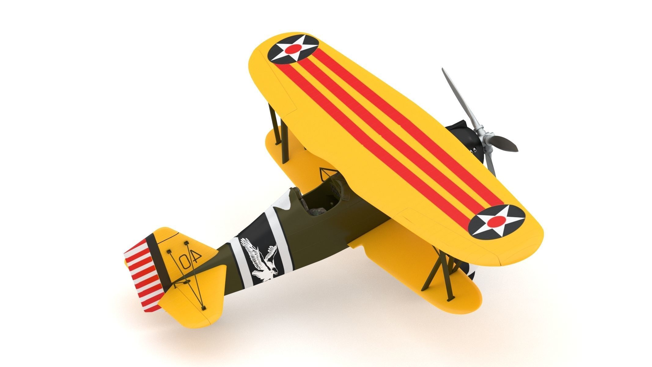 Curtiss P-6 Hawk Vintage Biplane Fighter Aircraft 3D model_2