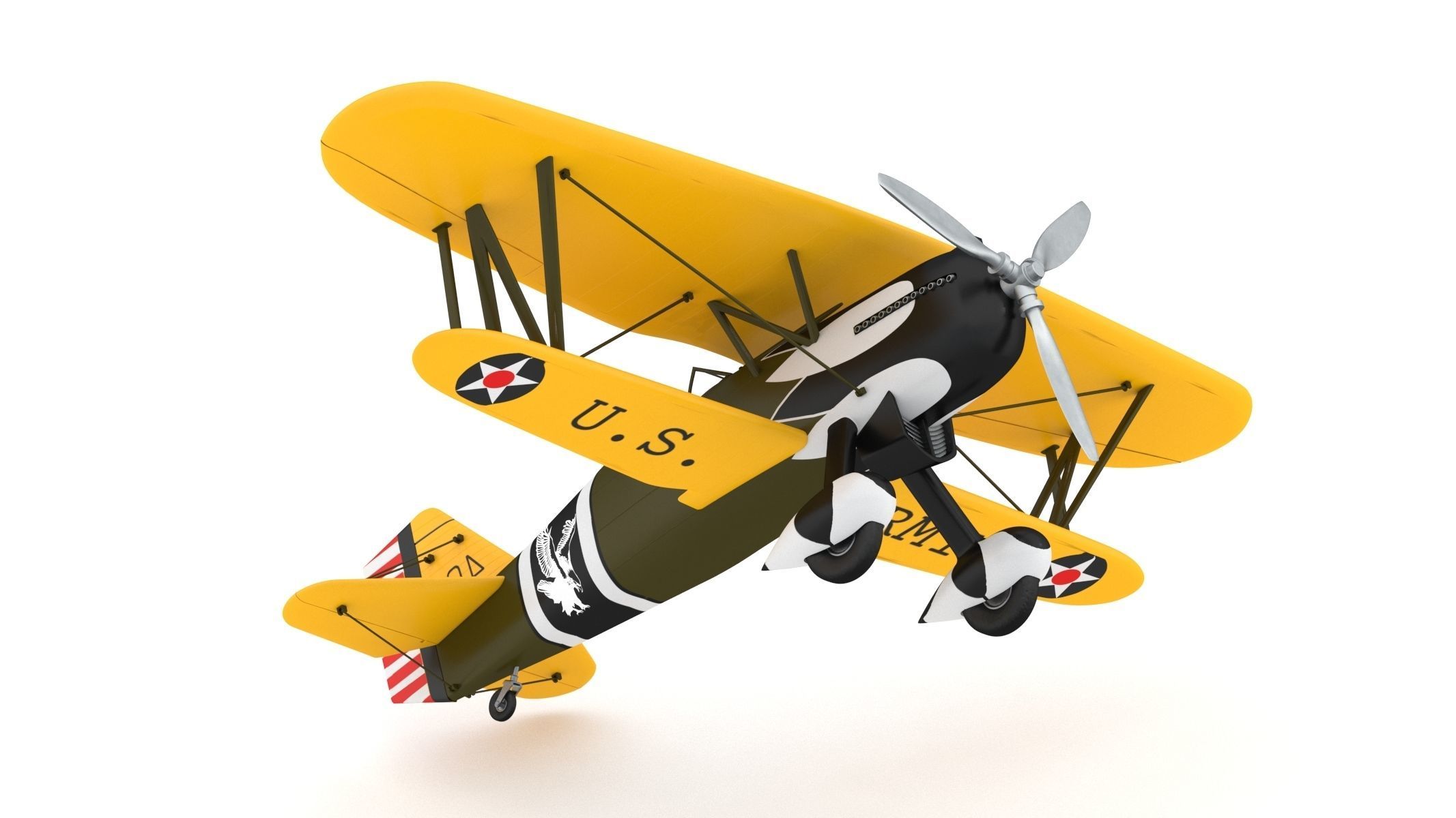 Curtiss P-6 Hawk Vintage Biplane Fighter Aircraft 3D model_7