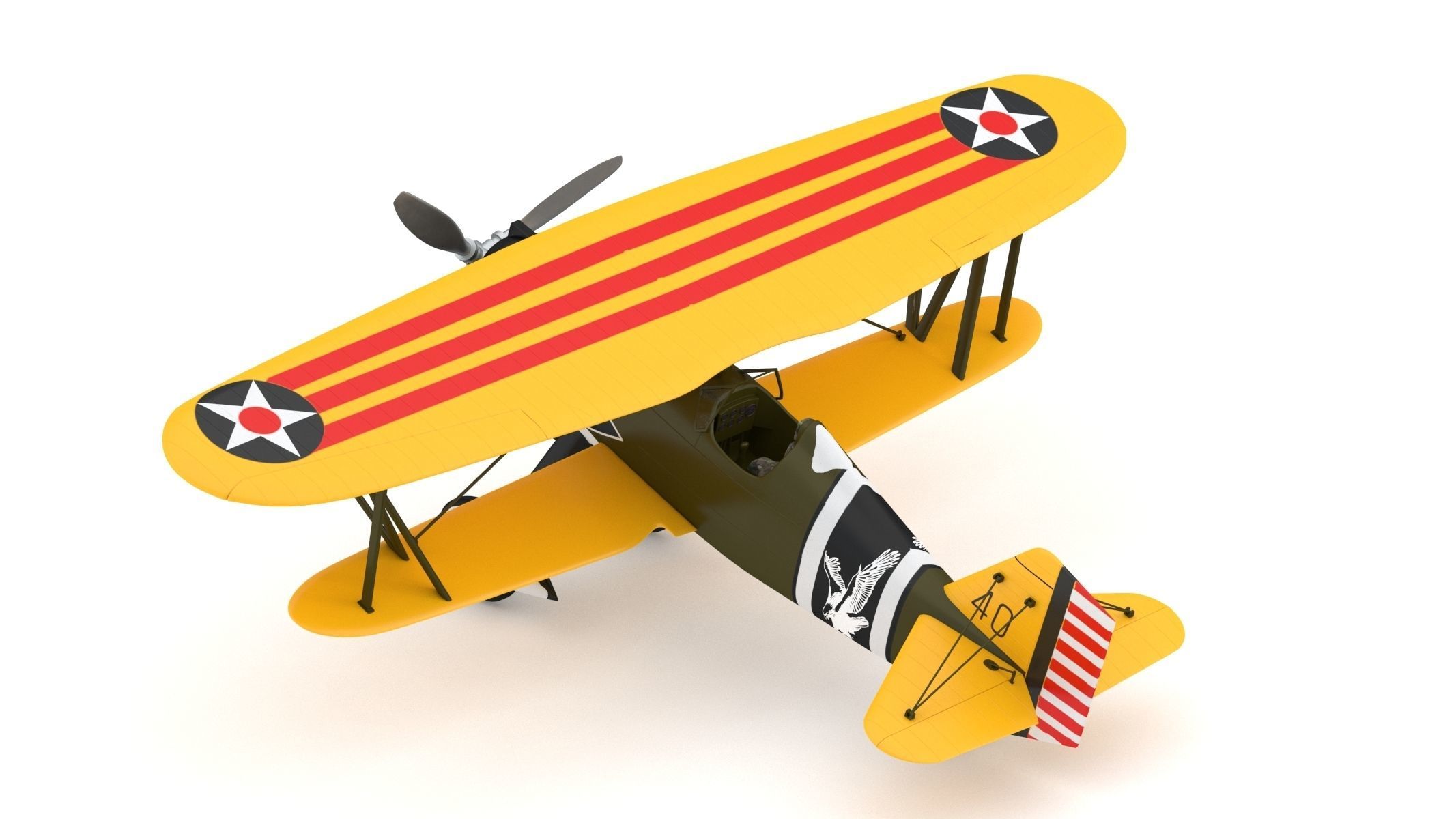 Curtiss P-6 Hawk Vintage Biplane Fighter Aircraft 3D model_4