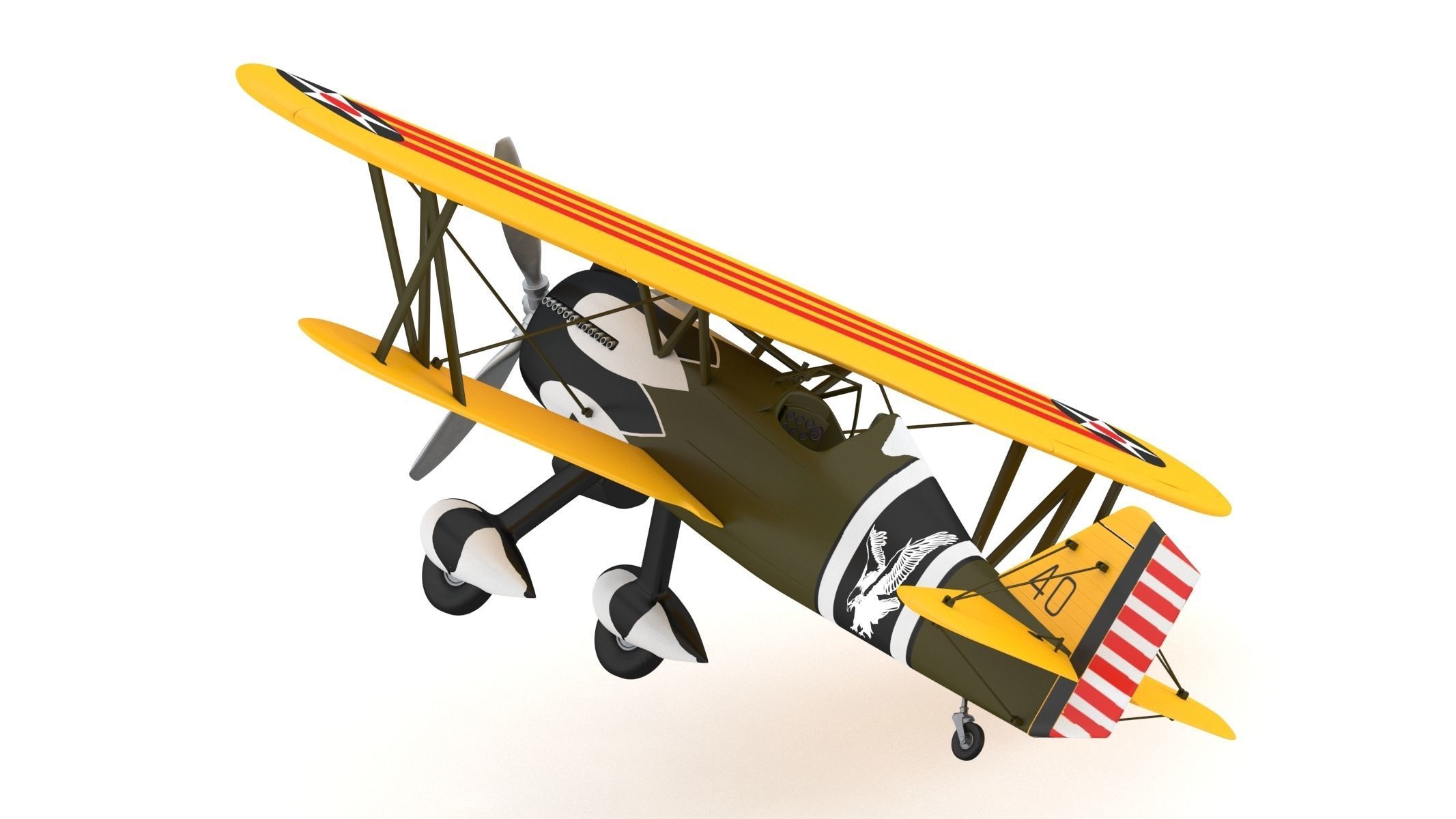Curtiss P-6 Hawk Vintage Biplane Fighter Aircraft 3D model_9