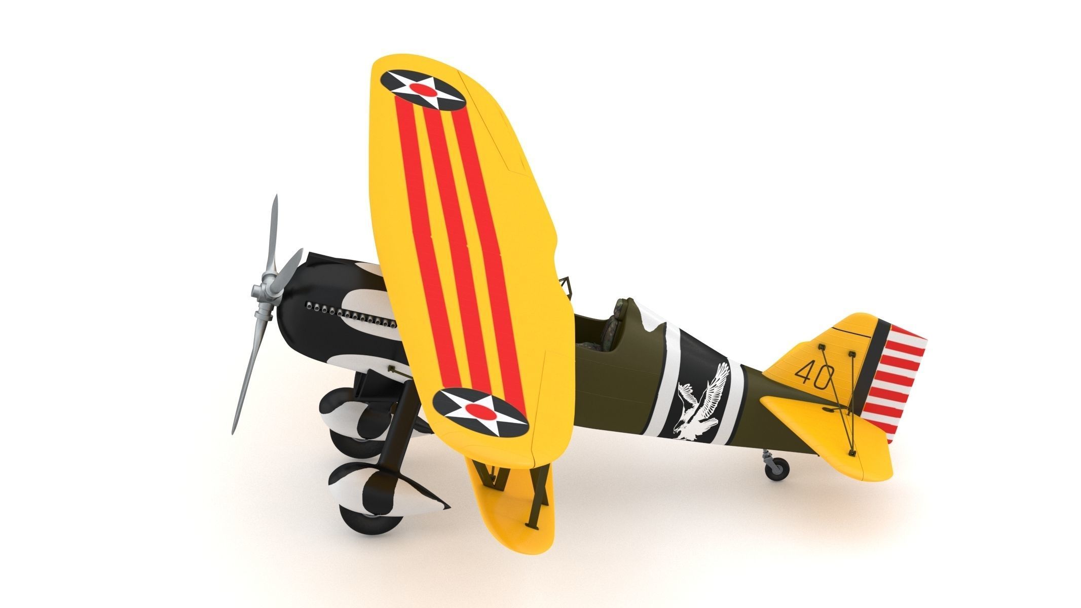 Curtiss P-6 Hawk Vintage Biplane Fighter Aircraft 3D model_5