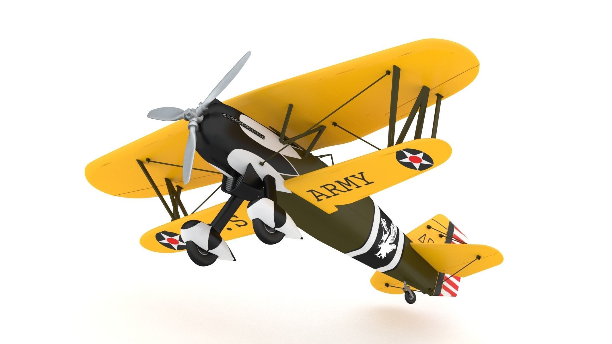 Curtiss P-6 Hawk Vintage Biplane Fighter Aircraft 3D model_6