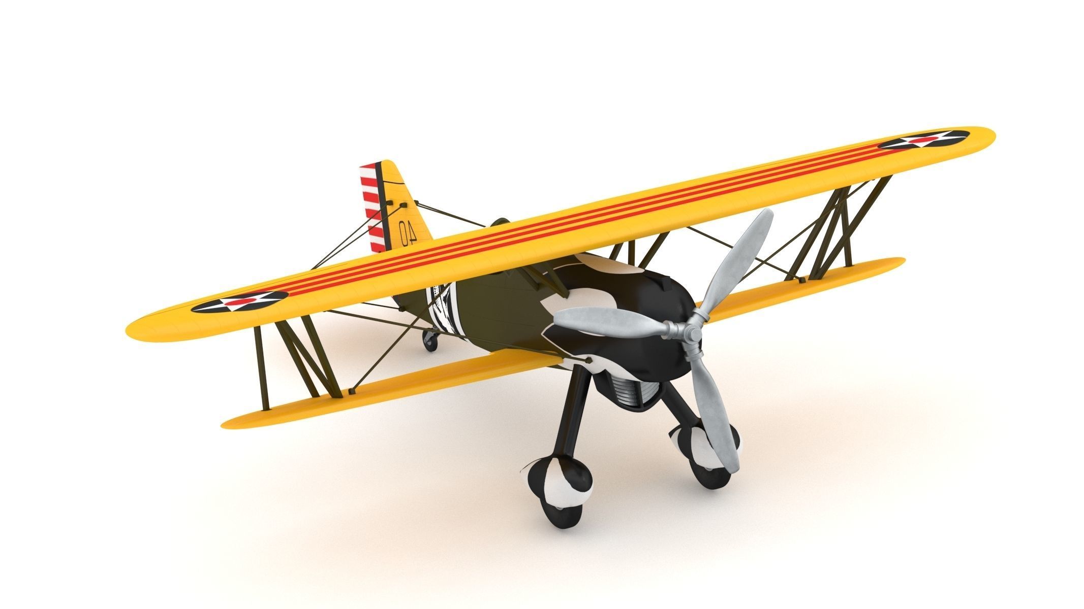 Curtiss P-6 Hawk Vintage Biplane Fighter Aircraft 3D model_1