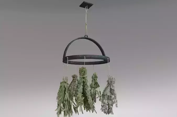 Rustic hanging dried herbs and flowers Low-poly 3D model