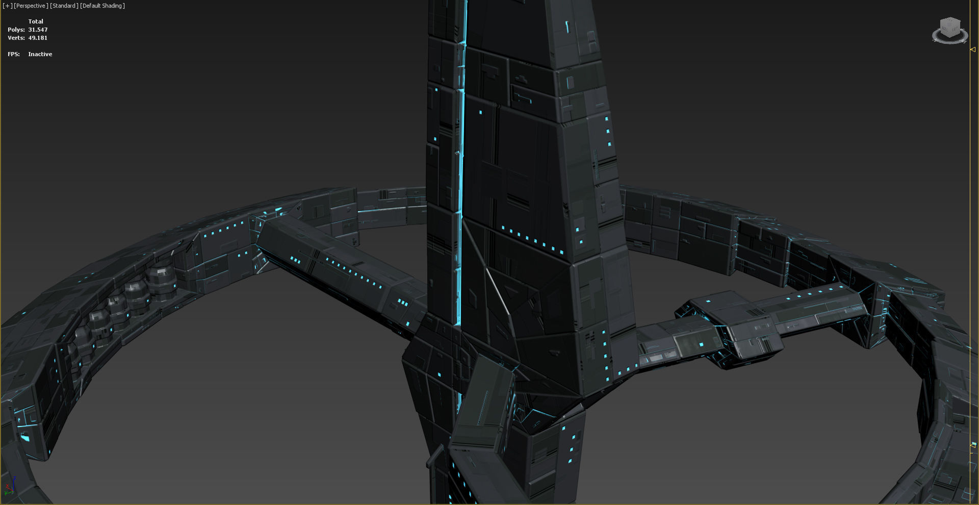 Dagger Spaceship Station sci fi Low-poly 3D model_6