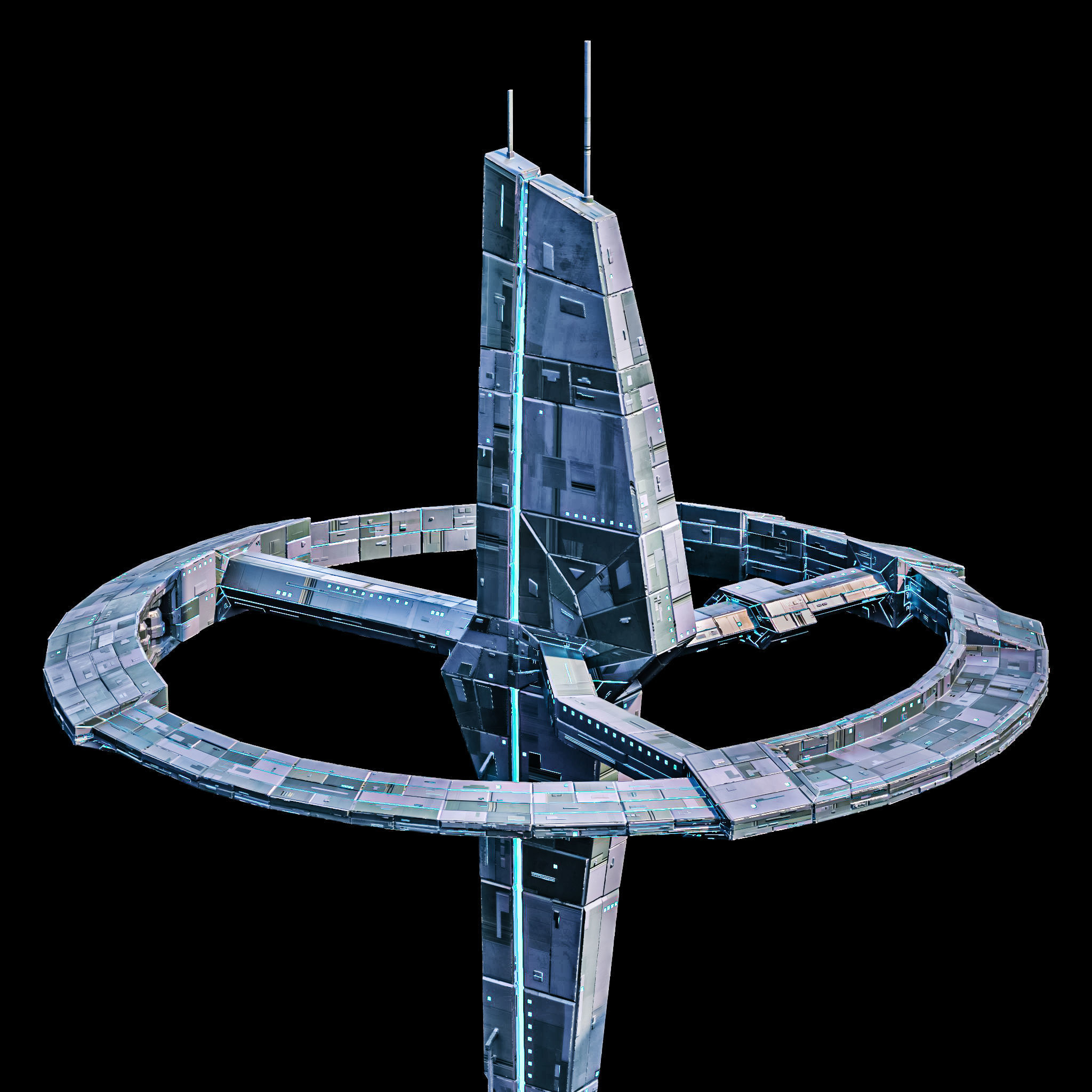 Dagger Spaceship Station sci fi Low-poly 3D model_3