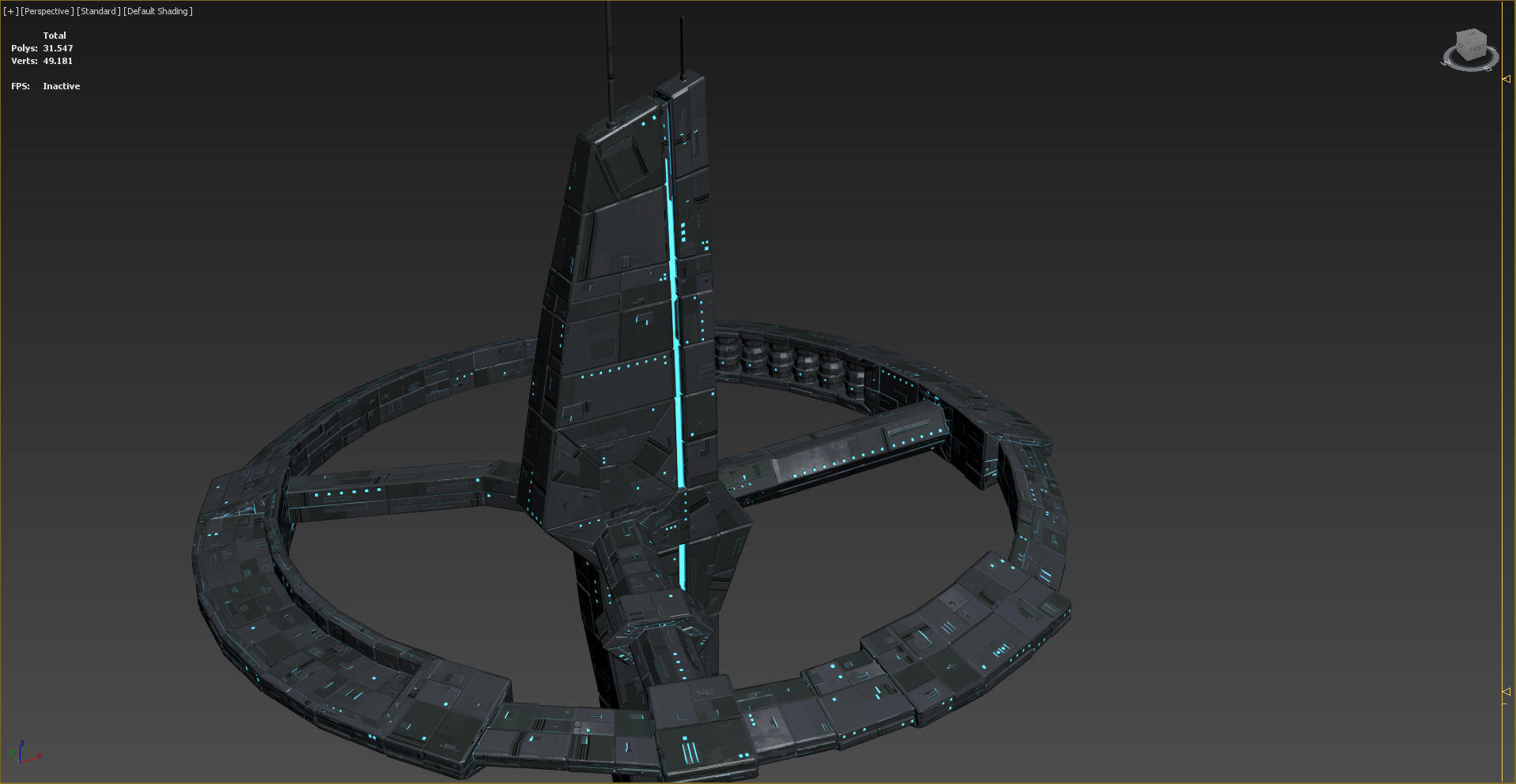 Dagger Spaceship Station sci fi Low-poly 3D model_7