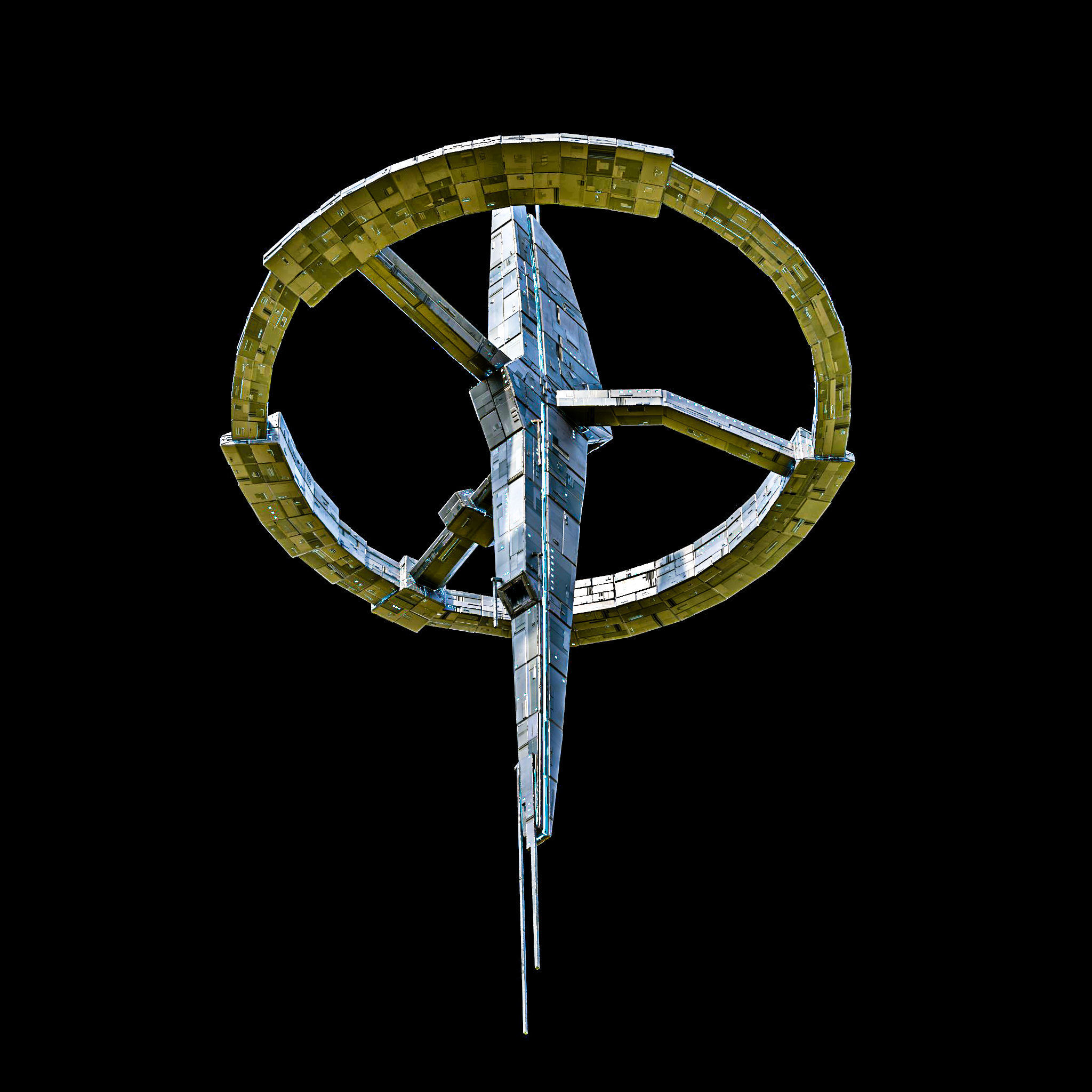 Dagger Spaceship Station sci fi Low-poly 3D model_2