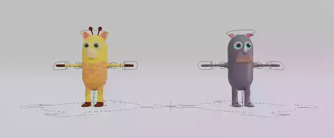 Cartoon Giraffe and rhino 3D model